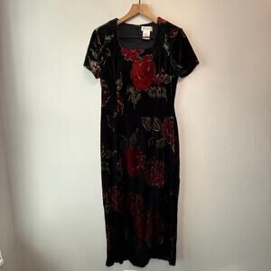 Worthington Petite Women's Vintage Floral Print Velvet Midi Dress Size 8P